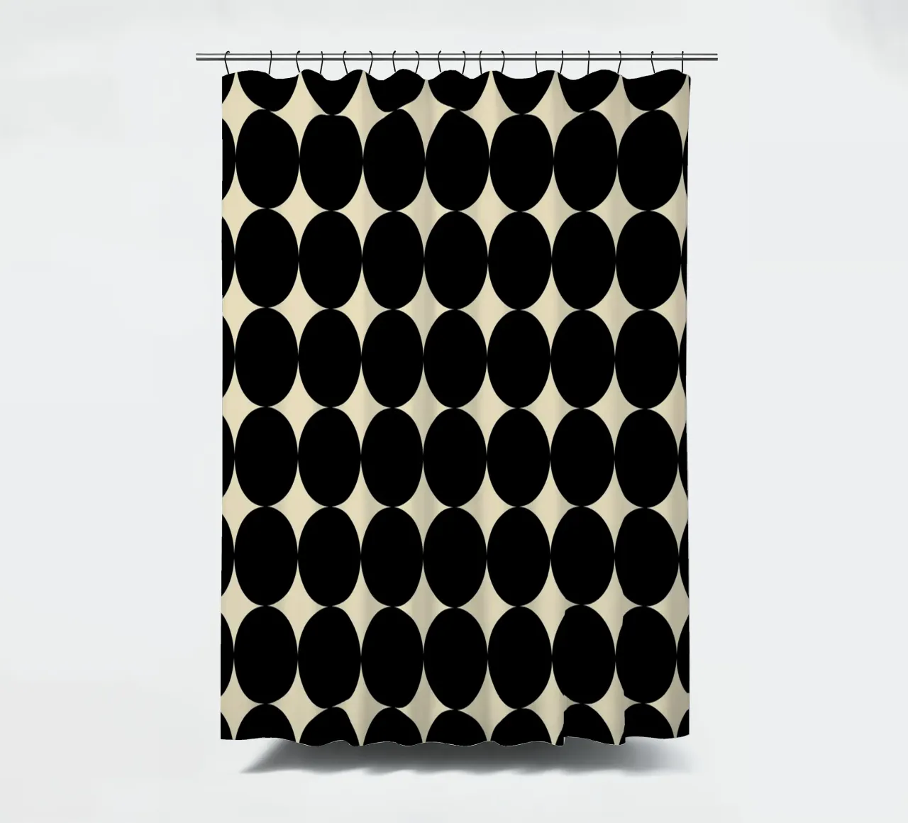 Minimal Geometric Scandi Circle Pattern | Black on Beige shower curtain by Beauty in Simplicity