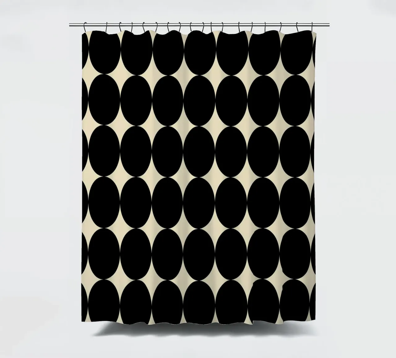 Minimal Geometric Scandi Circle Pattern | Black on Beige shower curtain by Beauty in Simplicity