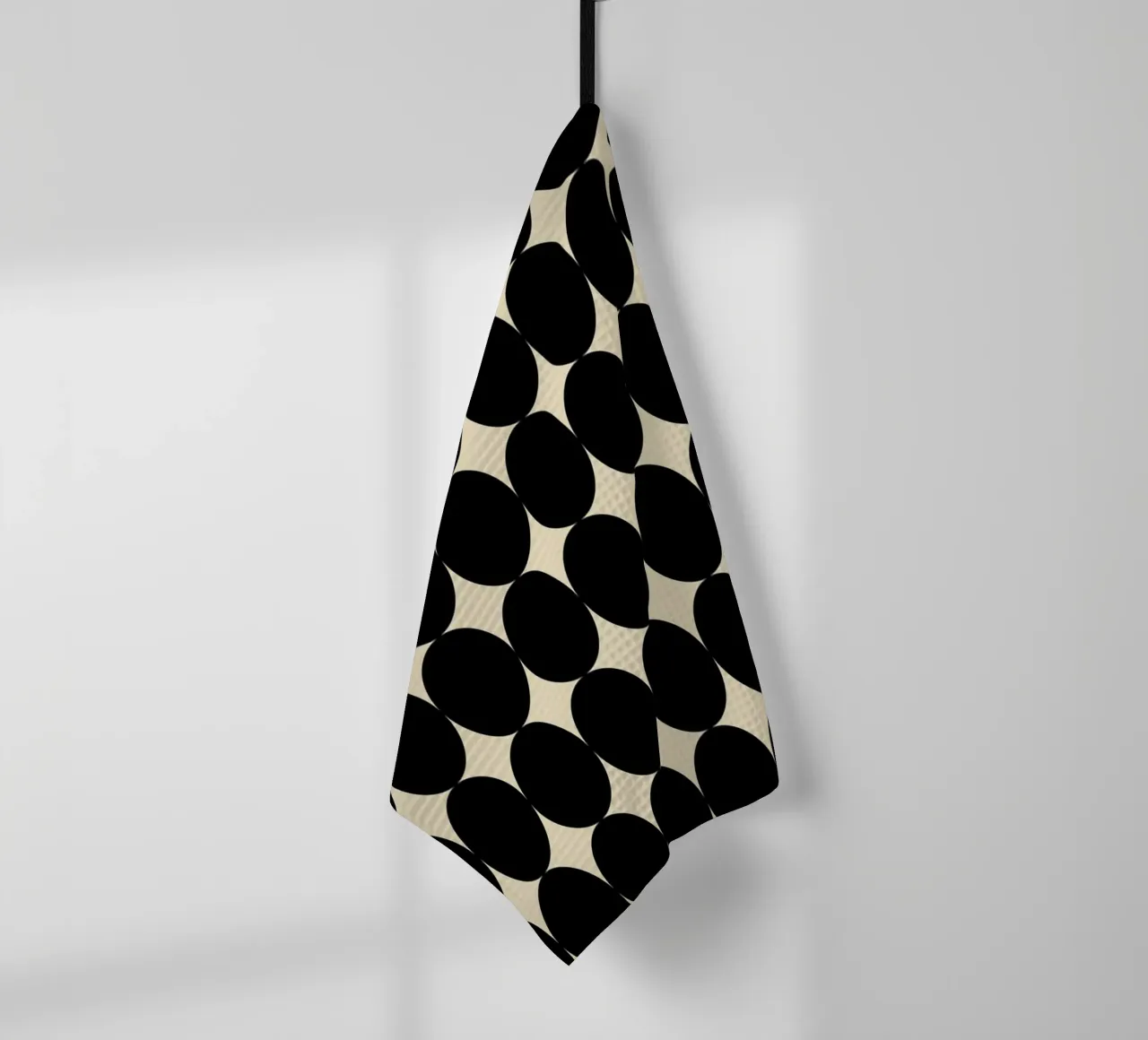 Minimal Geometric Scandi Circle Pattern | Black on Beige tea towel by Beauty in Simplicity