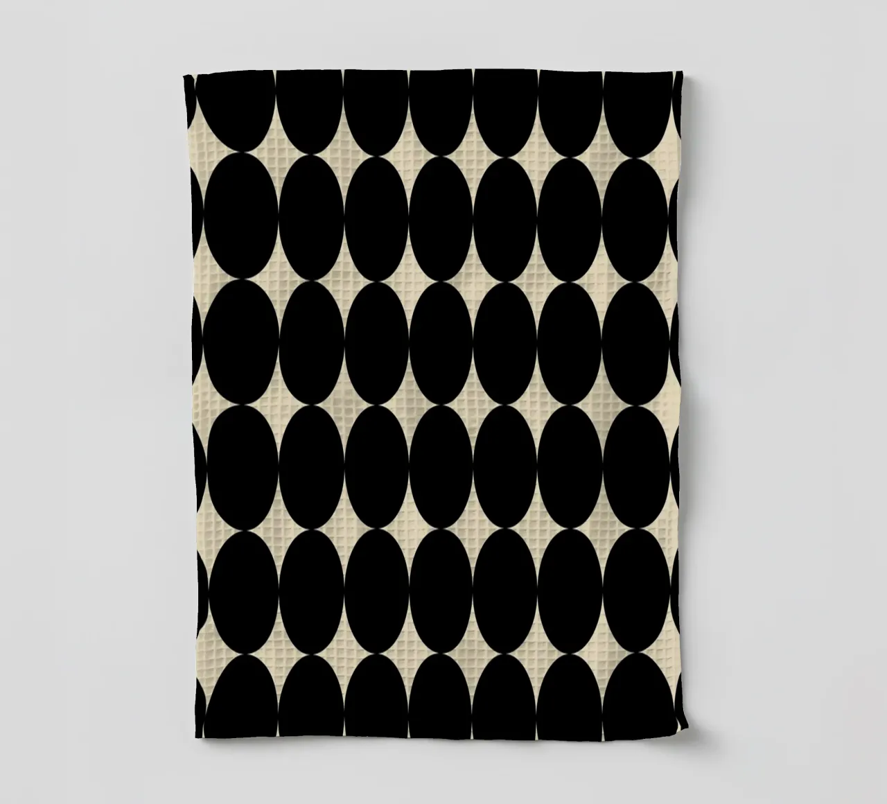 Minimal Geometric Scandi Circle Pattern | Black on Beige tea towel by Beauty in Simplicity