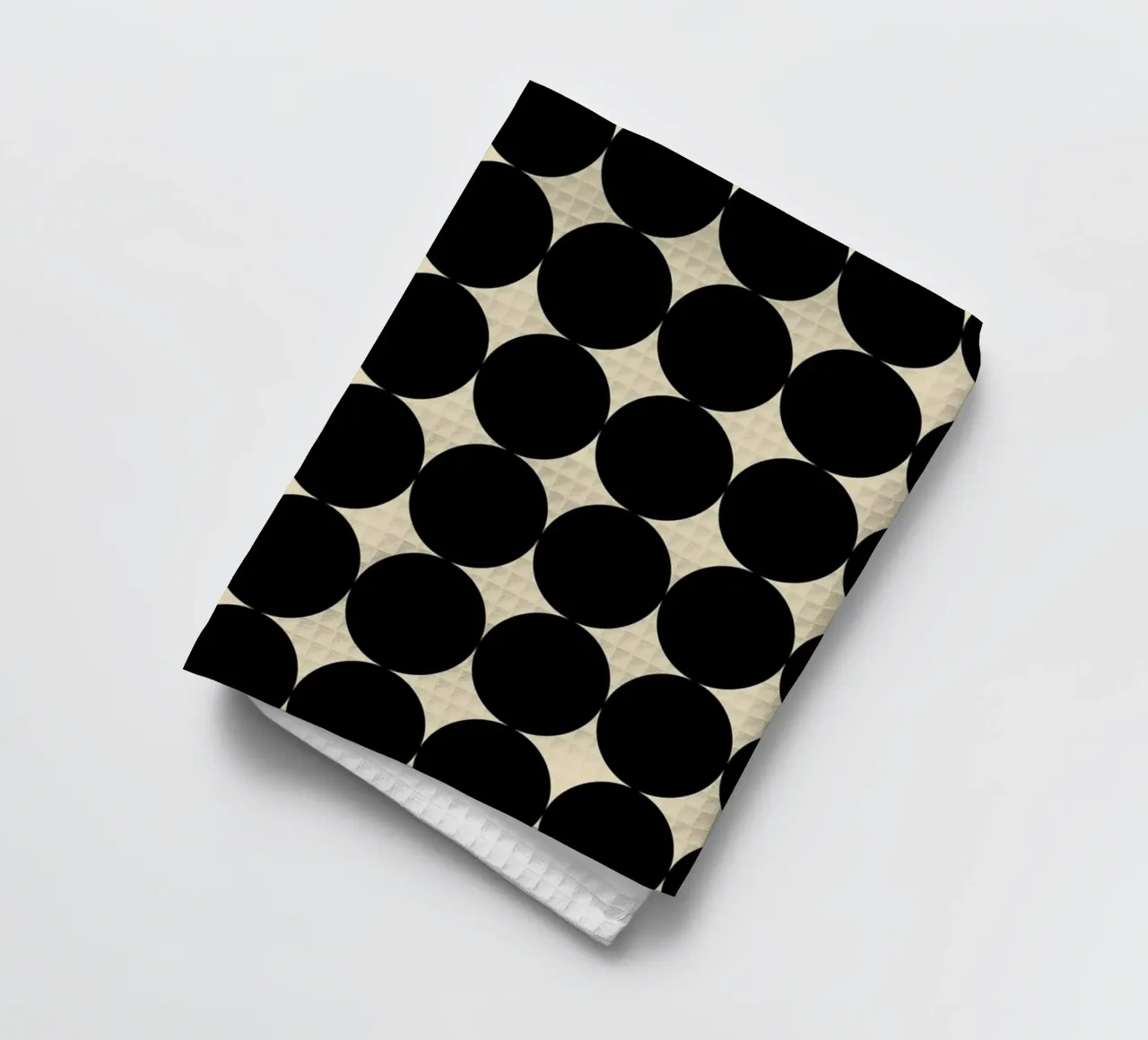 Minimal Geometric Scandi Circle Pattern | Black on Beige tea towel by Beauty in Simplicity