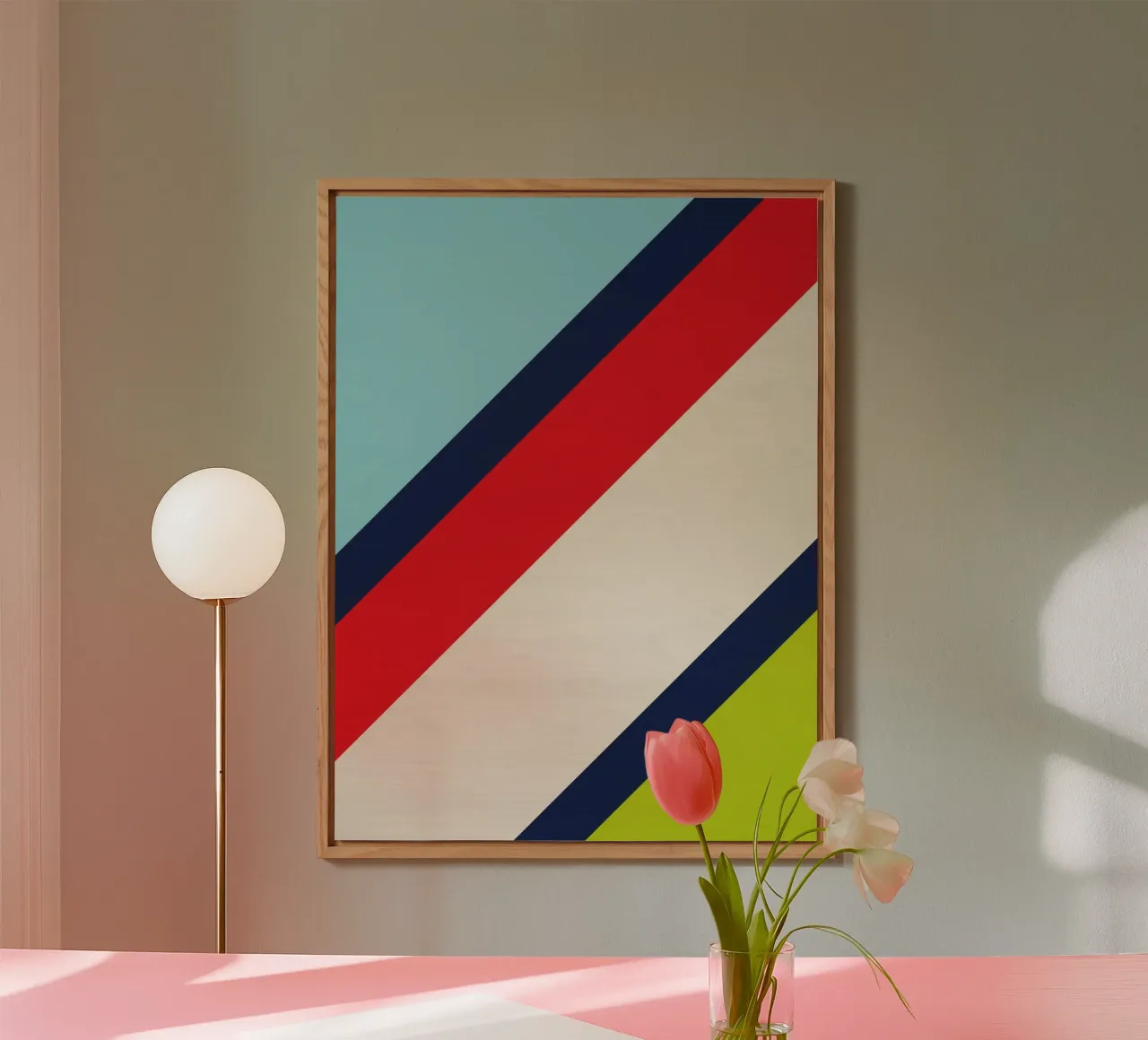 Design geometrico a strisce e legno alluminio dibond da Petra Lang