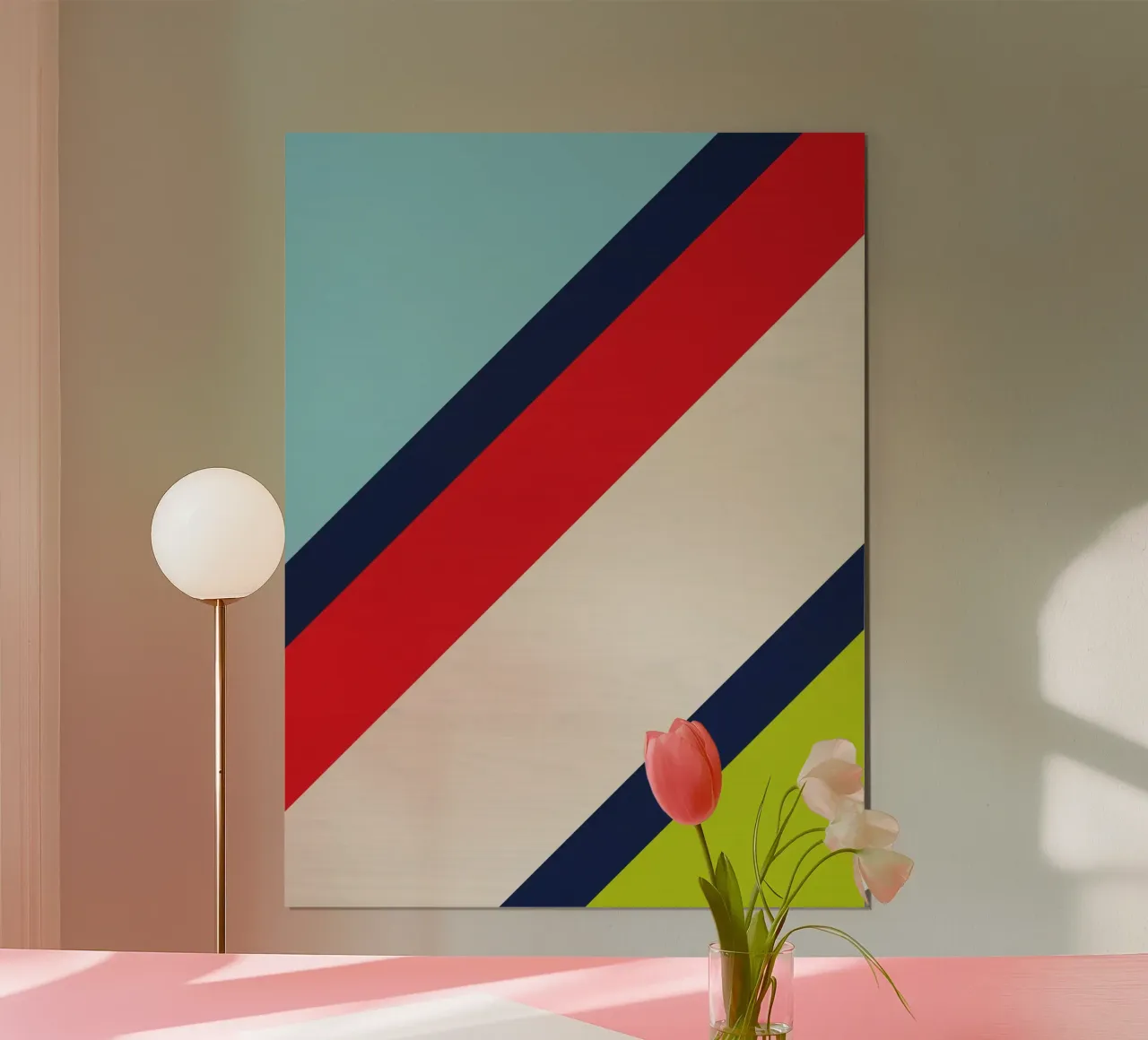 Geometrisch ontwerp, strepen en hout poster met kunststof frame van Petra Lang