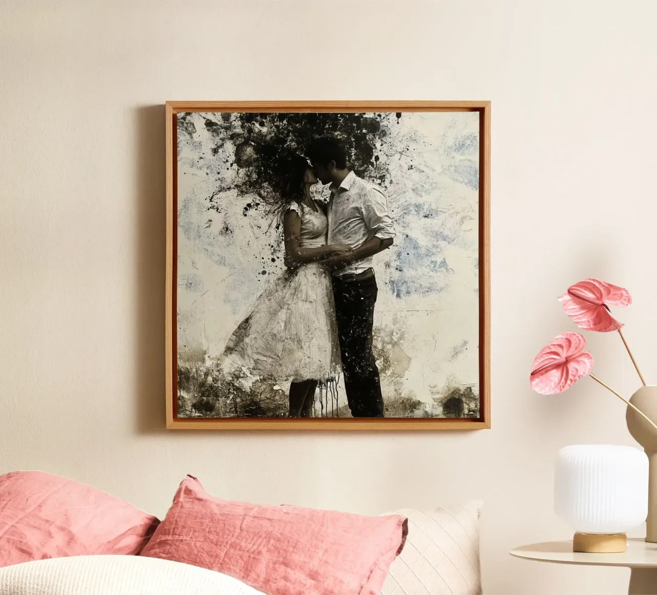 "The Kiss" - Raw & Passionate Abstract Art Print canvas with Floater frame by Synthaira