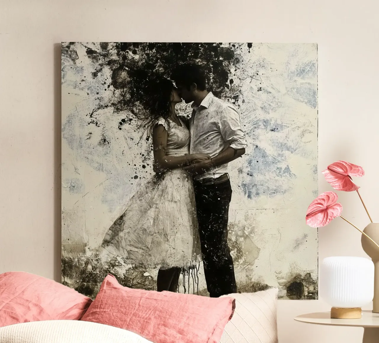 "The Kiss" - Raw & Passionate Abstract Art Print canvas with Floater frame by Synthaira