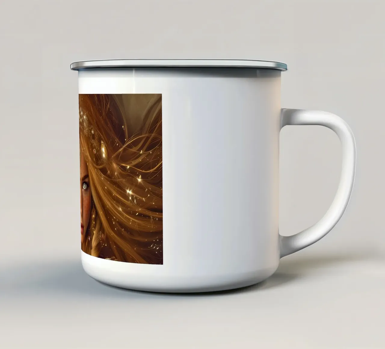 "Golden Hour" - Arte murale di bellezza bohémien e mistica tazza in smalto da Synthaira