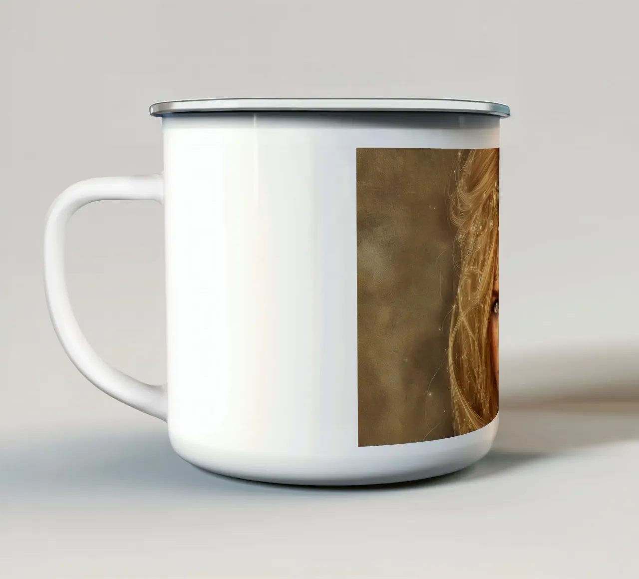 "Golden Hour" - Arte murale di bellezza bohémien e mistica tazza in smalto da Synthaira