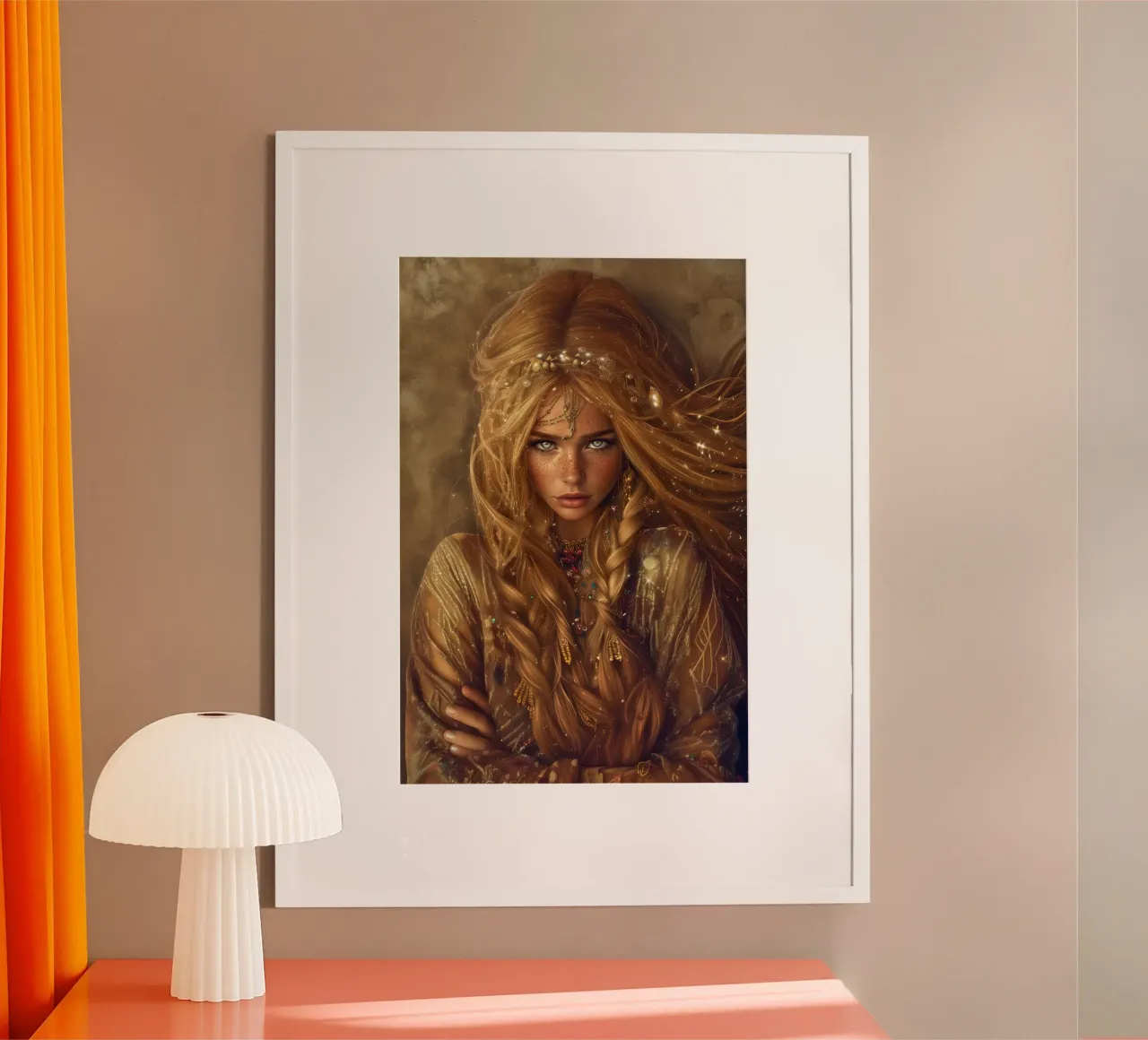 "Golden Hour" - Arte murale di bellezza bohémien e mistica poster con telaio in alluminio da Synthaira