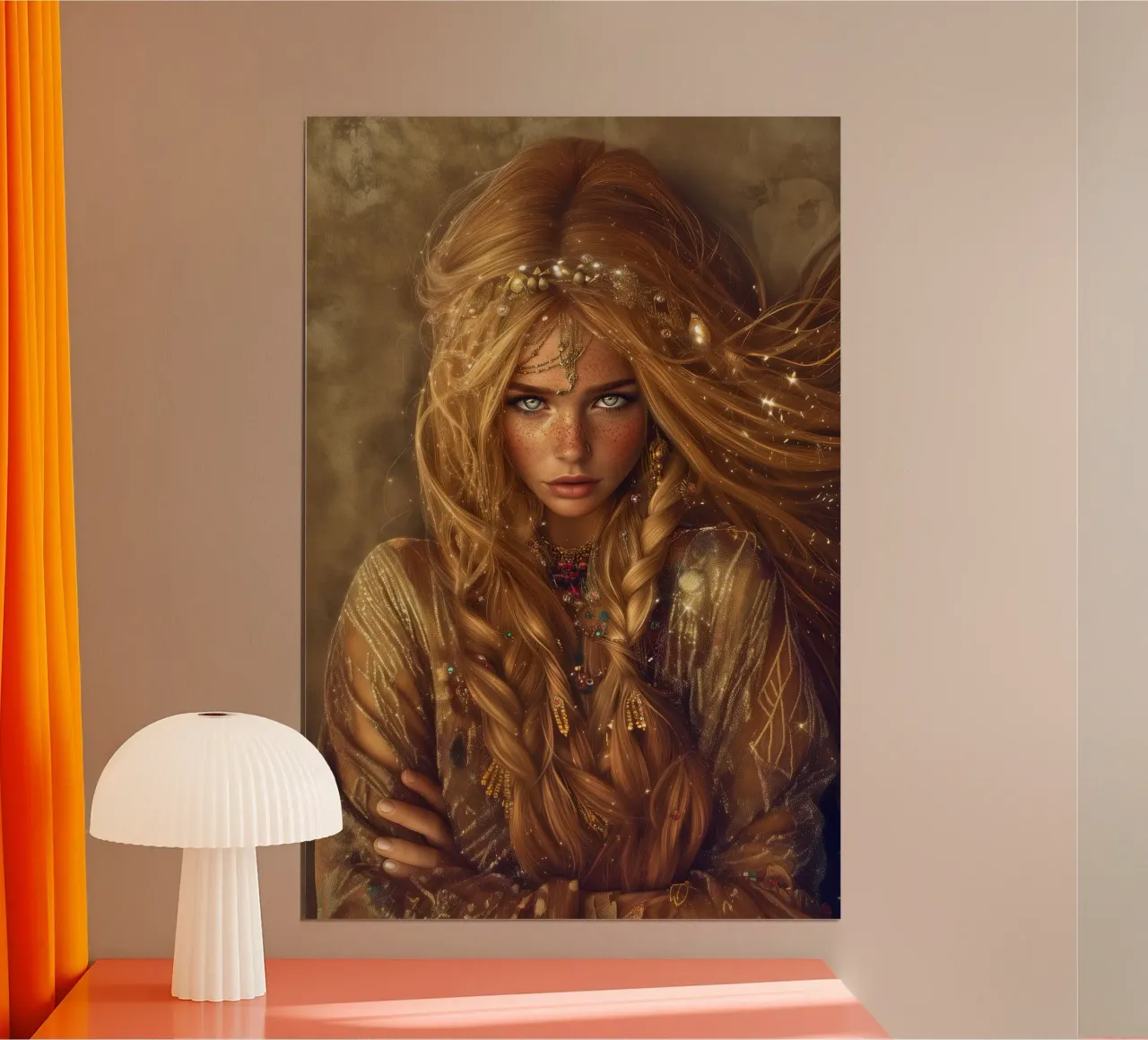 "Golden Hour" - Arte murale di bellezza bohémien e mistica poster con telaio in alluminio da Synthaira