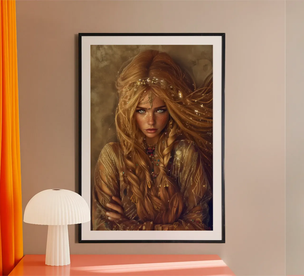 "Golden Hour" - Arte murale di bellezza bohémien e mistica poster con telaio in alluminio da Synthaira
