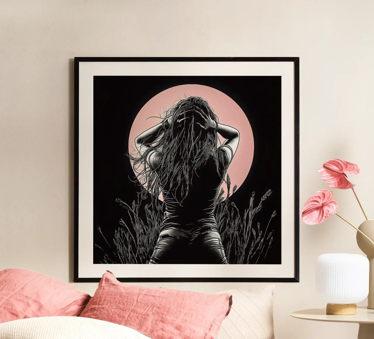 "Libertad a la luz de la luna" - Impresión artística a tinta estilo novela gráfica poster de Synthaira
