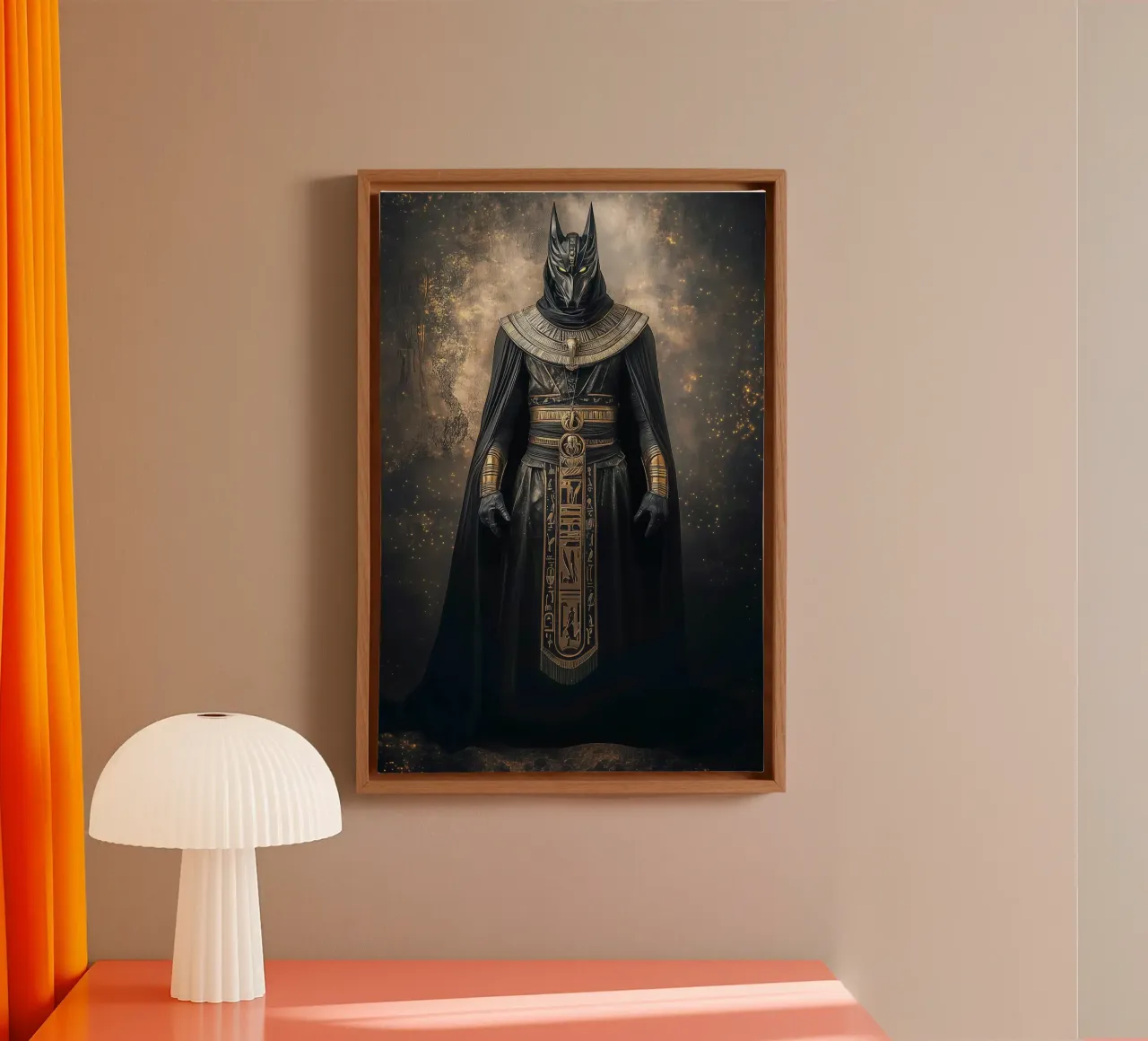 "Anubis, The Judge" - Egyptian God Dark Fantasy Art Print canvas with Floater frame by Synthaira