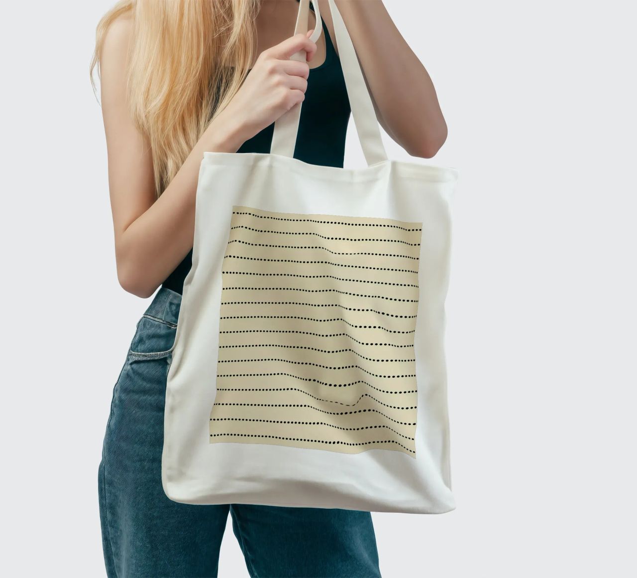 Minimal Scandinavian Basic Strisce a pois | Nero su Beige borsa in juta da Beauty in Simplicity