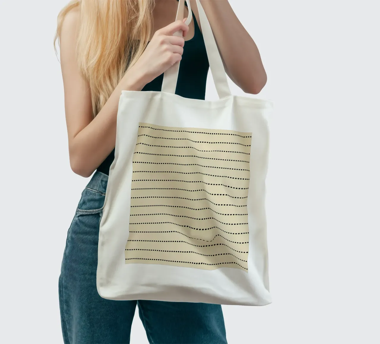 Minimal Scandinavian Basic Strisce a pois | Nero su Beige borsa in juta da Beauty in Simplicity