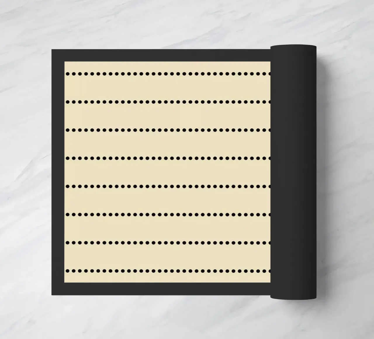 Minimalistisches skandinavisches Basic Gepunktete Streifen | Schwarz auf Beige Fußmatte von Beauty in Simplicity