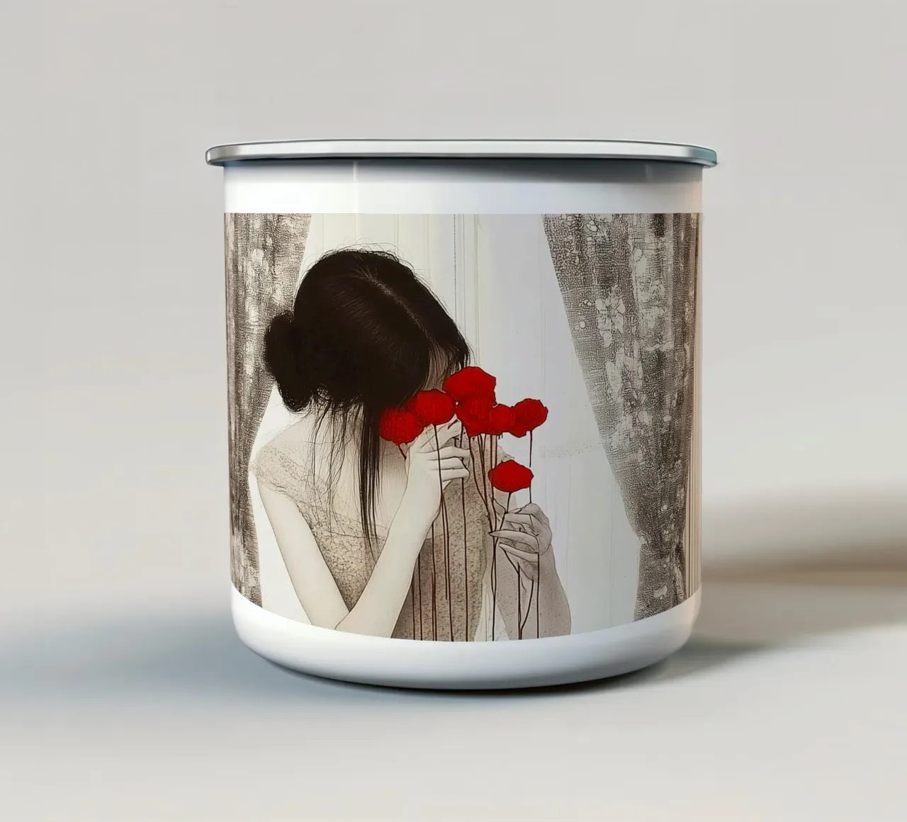 "Lacrime di papavero" - Illustrazione gotica moderna e lunatica tazza in smalto da Synthaira