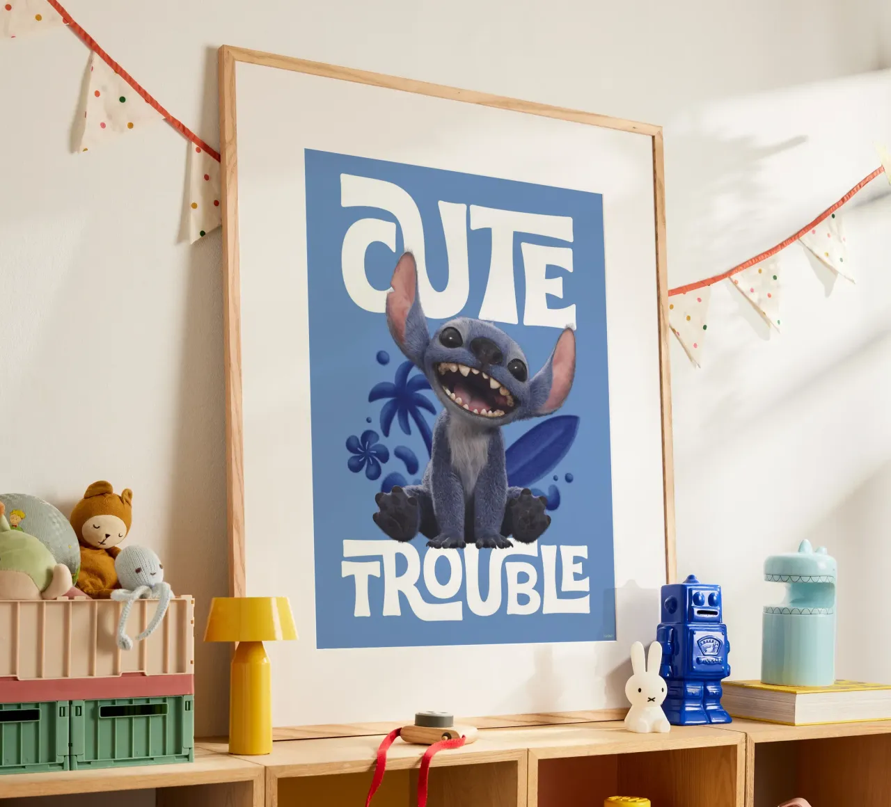 Stitch "cute trouble" Poster mit Aluminium Rahmen von Stitch