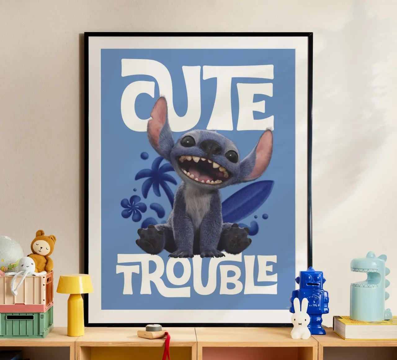 Stitch "cute trouble" Poster mit Aluminium Rahmen von Stitch