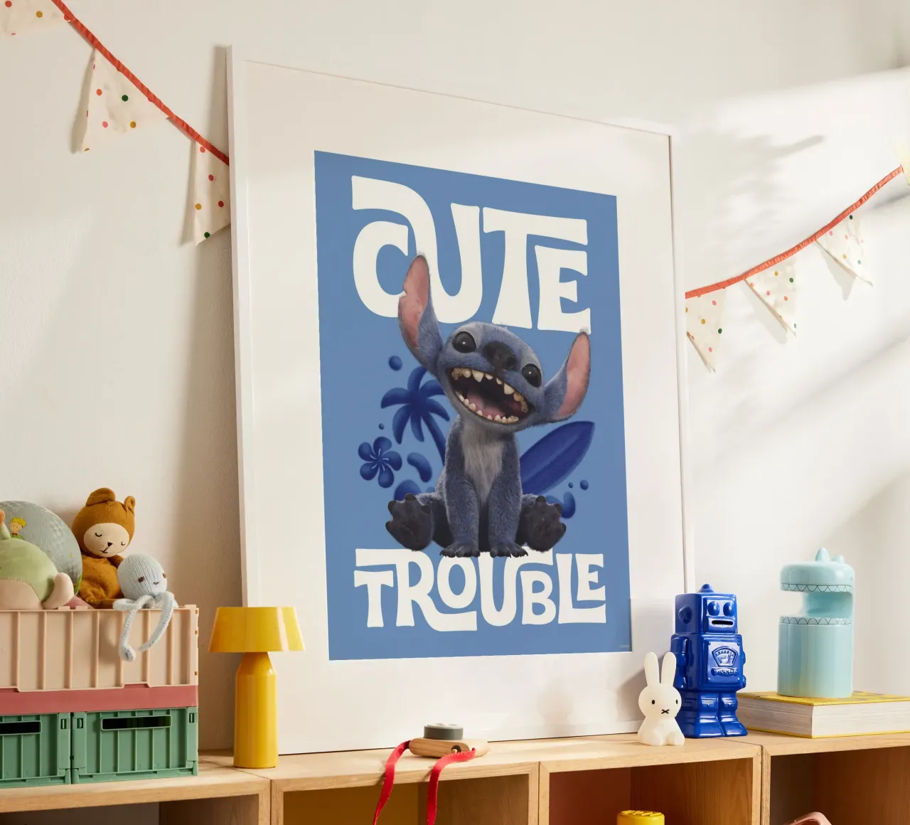 Stitch "cute trouble" Poster mit Aluminium Rahmen von Stitch