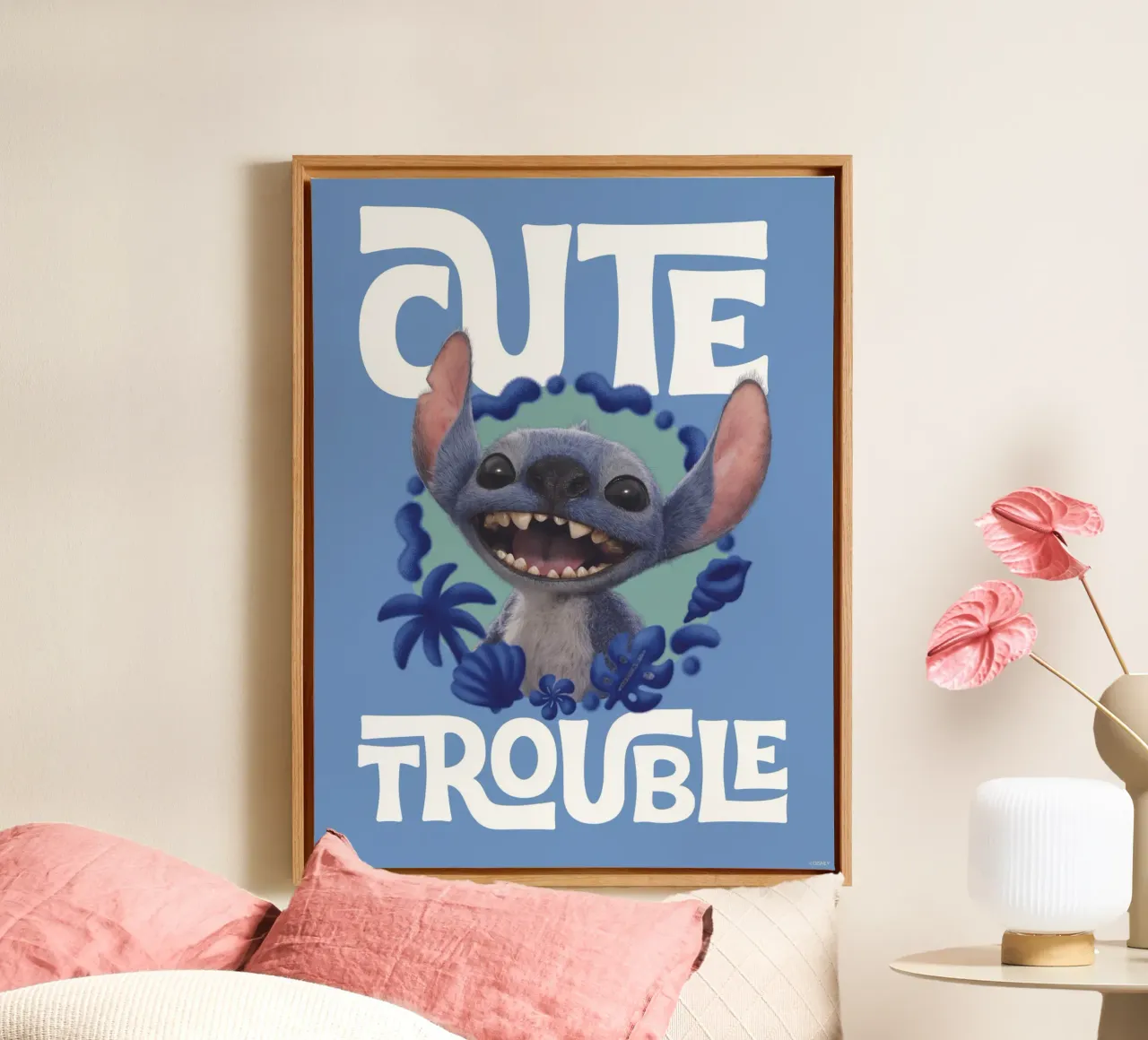 Stitch "cute trouble" II tela con Cornice a cassetta da Stitch