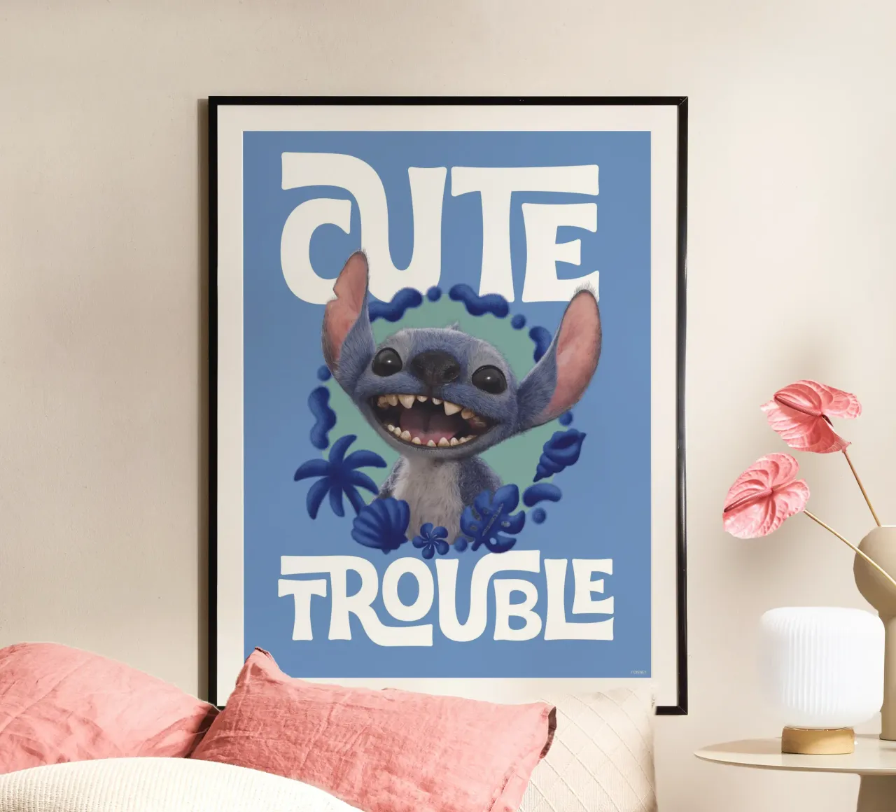 Stitch "cute trouble" II Poster mit Aluminium Rahmen von Stitch