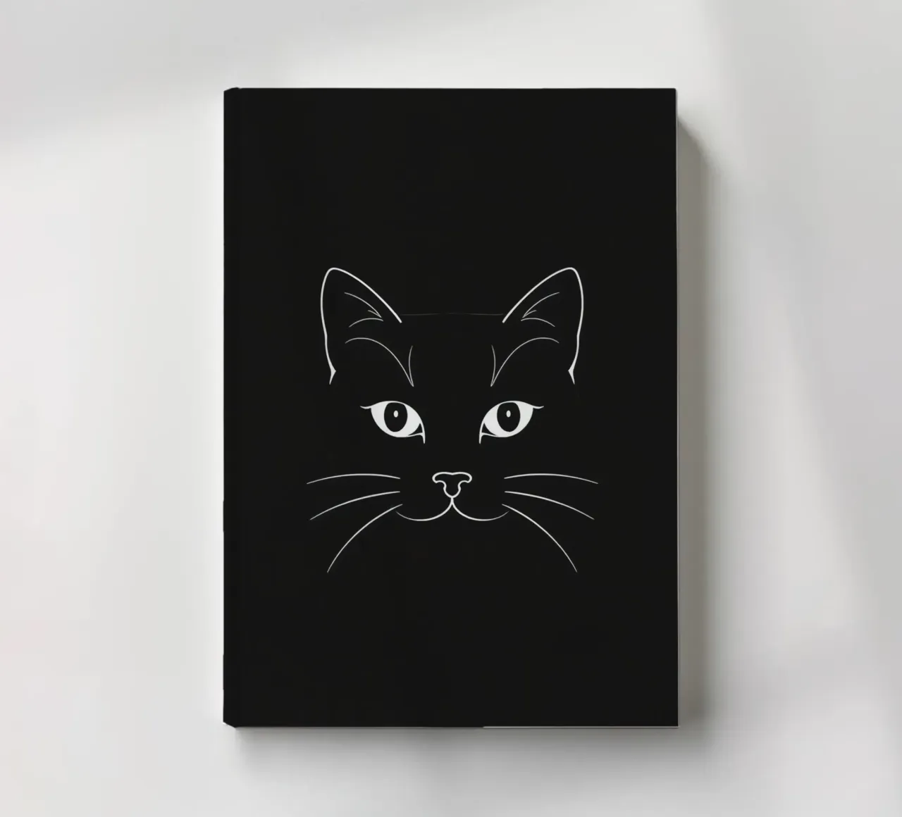 Black Background with White Line Drawing of a Cat Face notebook by DesignDoodle