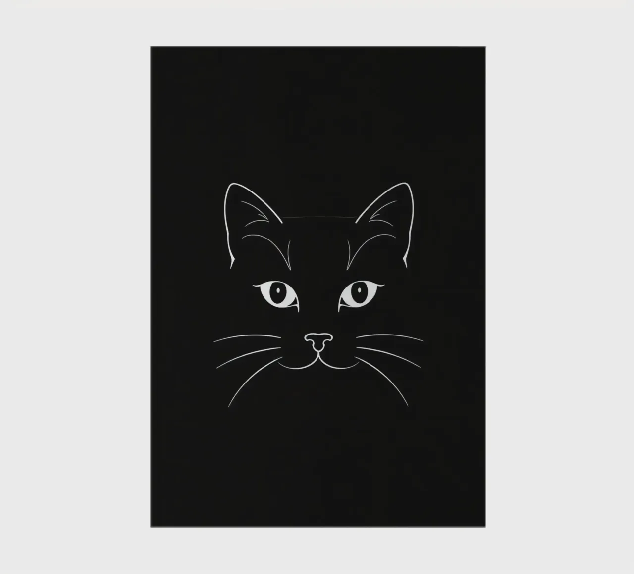 Black Background with White Line Drawing of a Cat Face notebook by DesignDoodle