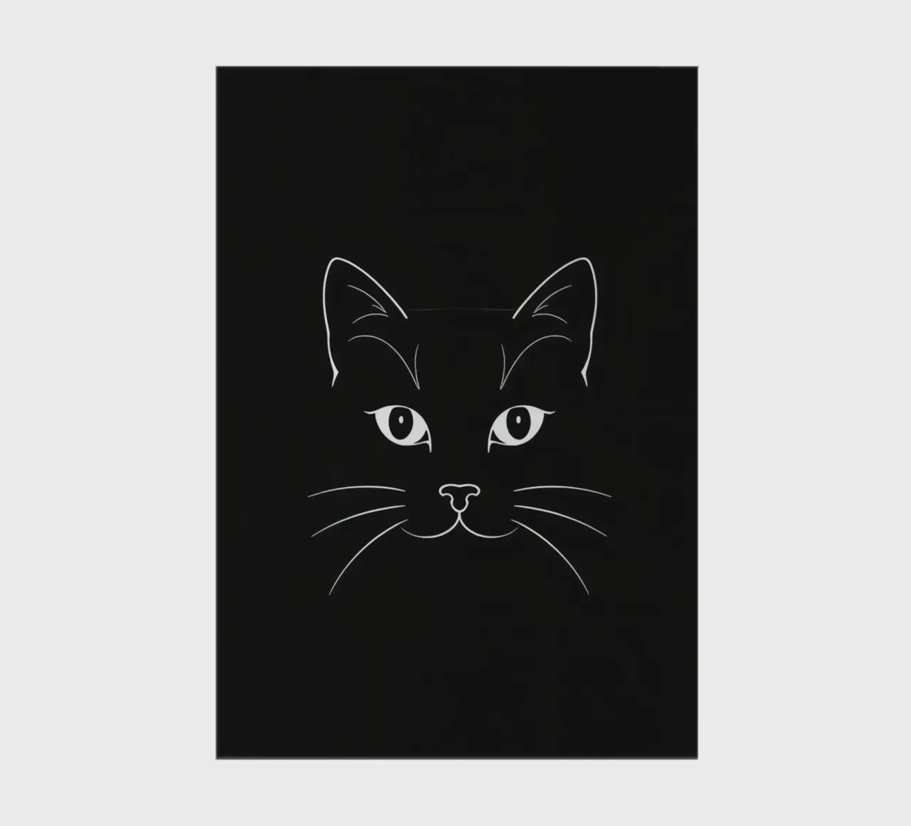 Black Background with White Line Drawing of a Cat Face notebook by DesignDoodle