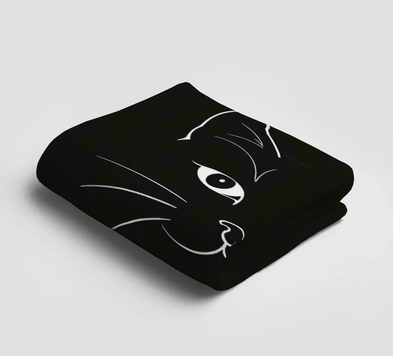 Black Background with White Line Drawing of a Cat Face towel by DesignDoodle