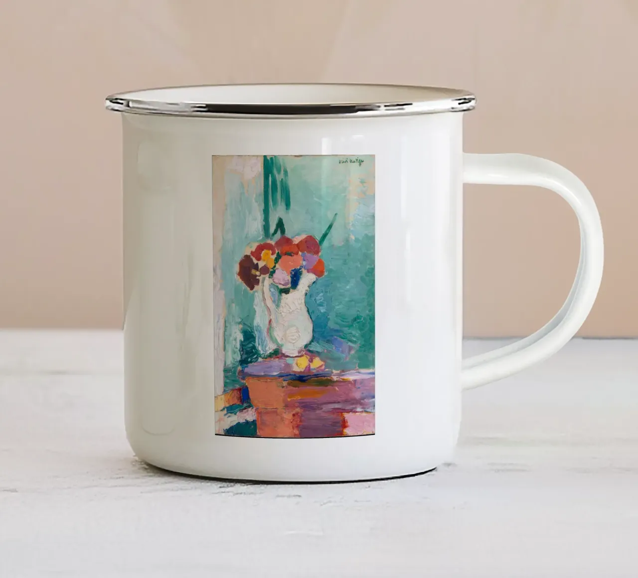 vaso fiore bianco tazza in smalto da briyan shop