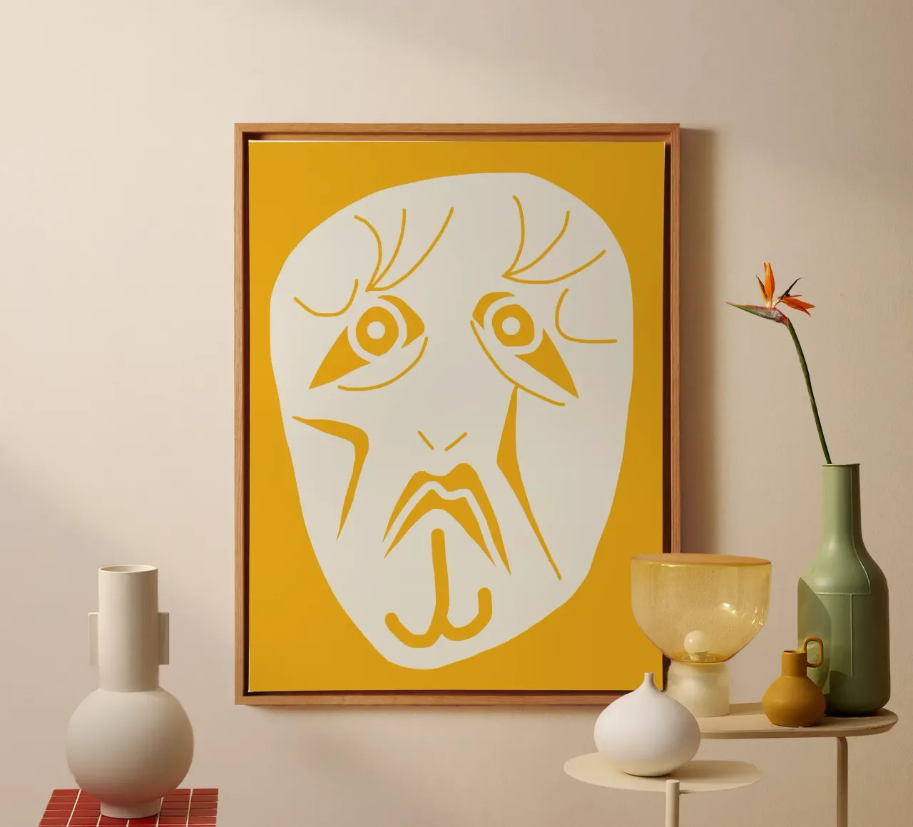 Quirky portrait 02 canvas with Floater frame by Little Dean