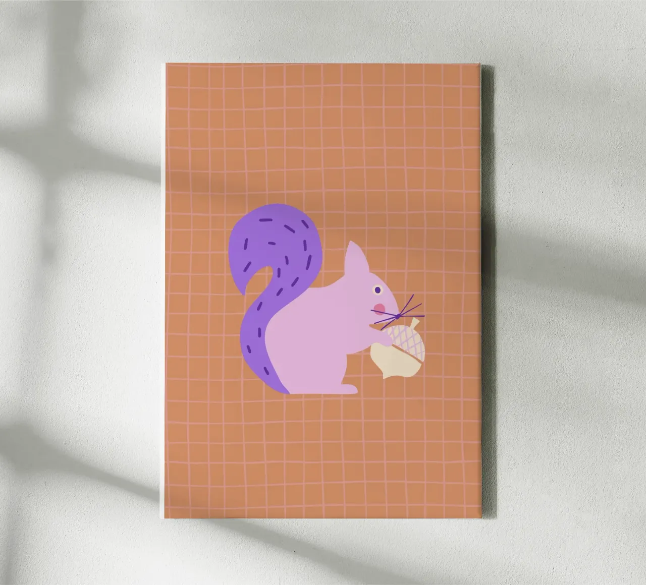 Autumn squirrel with checked pattern canvas with Floater frame by Carolin Vonhoff