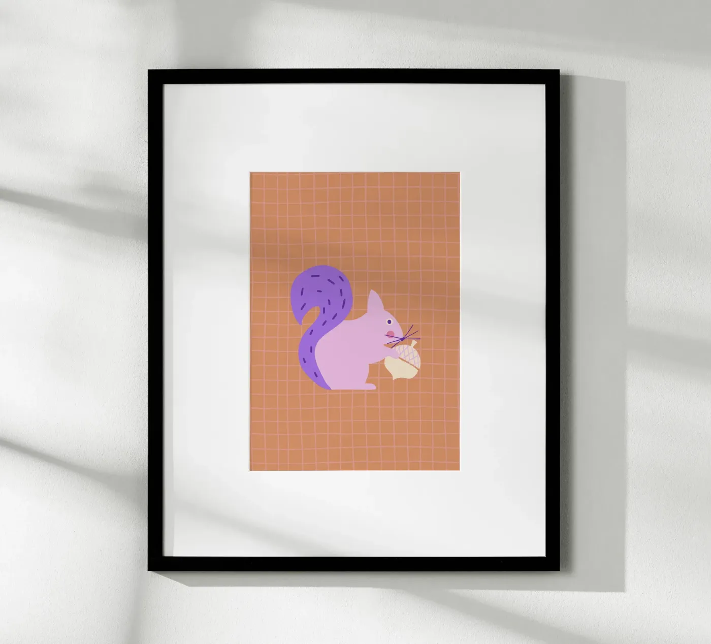 Autumn squirrel with checked pattern poster by Carolin Vonhoff