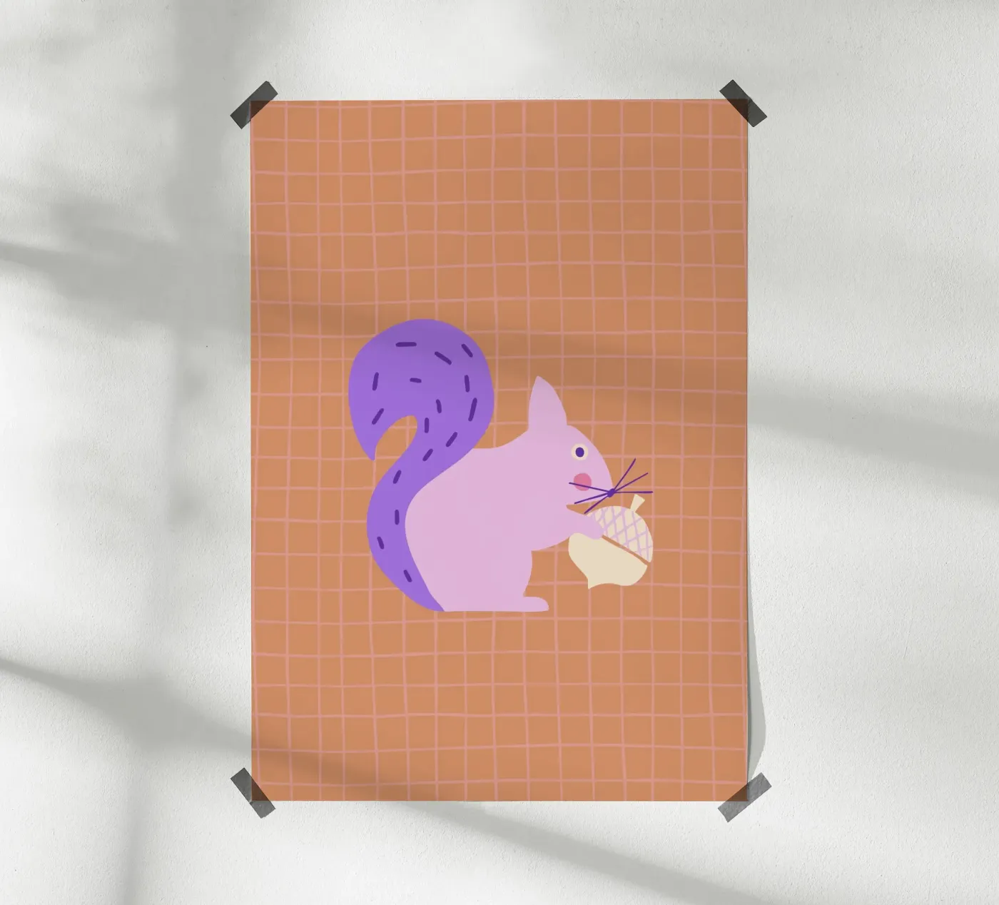 Autumn squirrel with checked pattern poster by Carolin Vonhoff