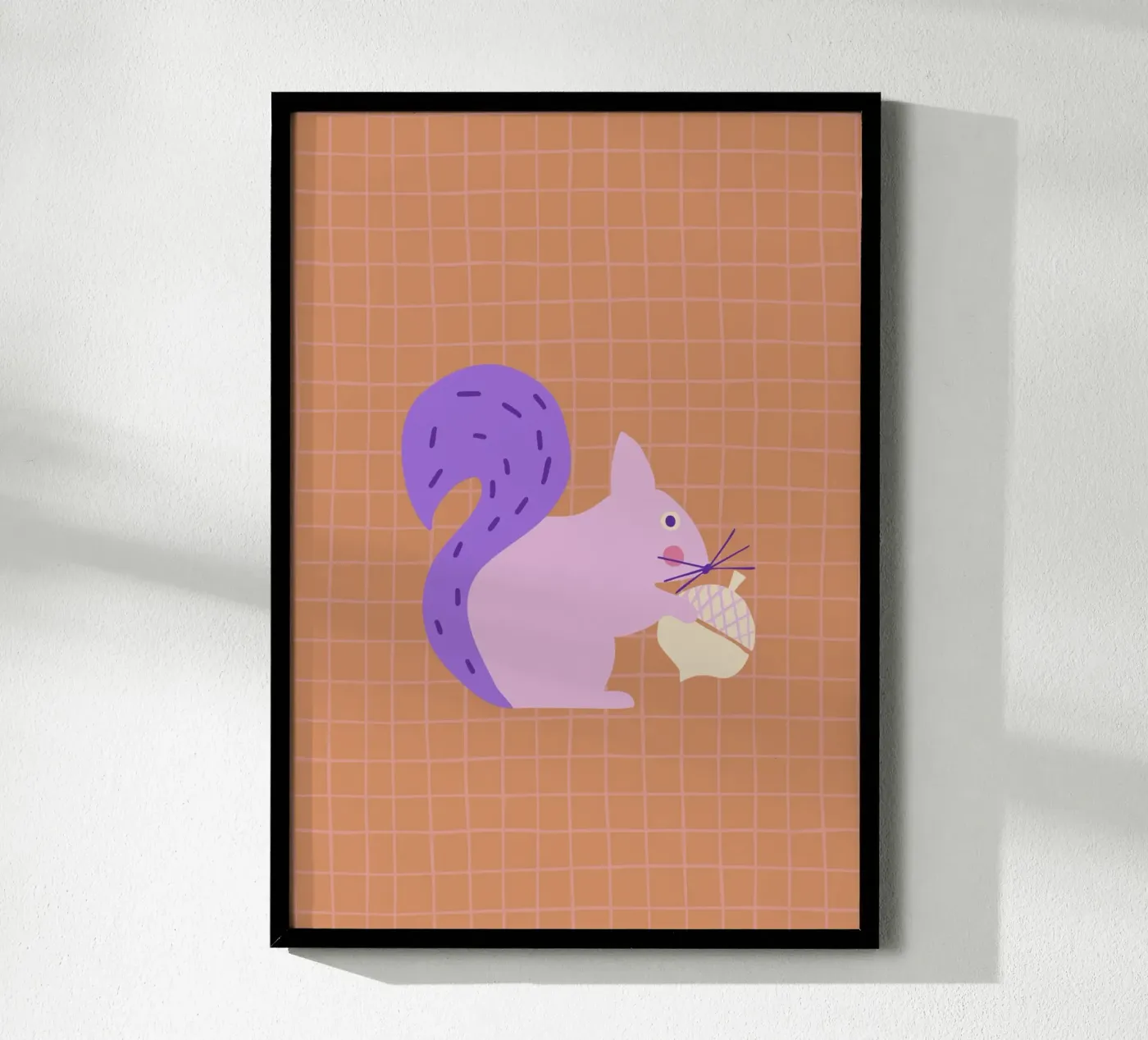 Autumn squirrel with checked pattern poster by Carolin Vonhoff