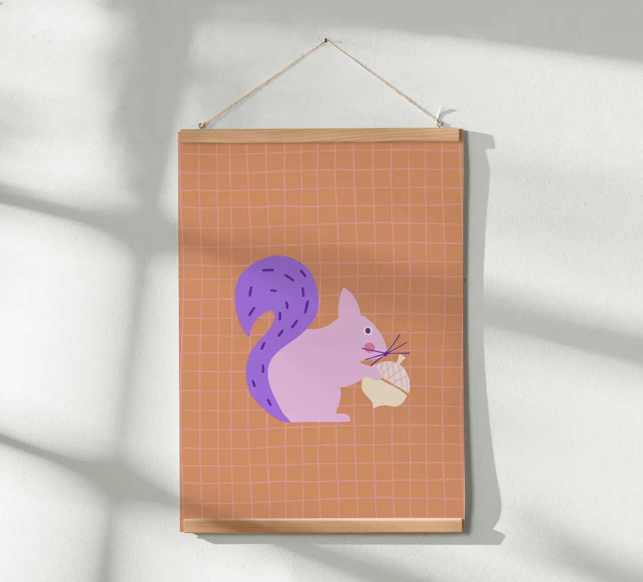 Autumn squirrel with checked pattern poster by Carolin Vonhoff
