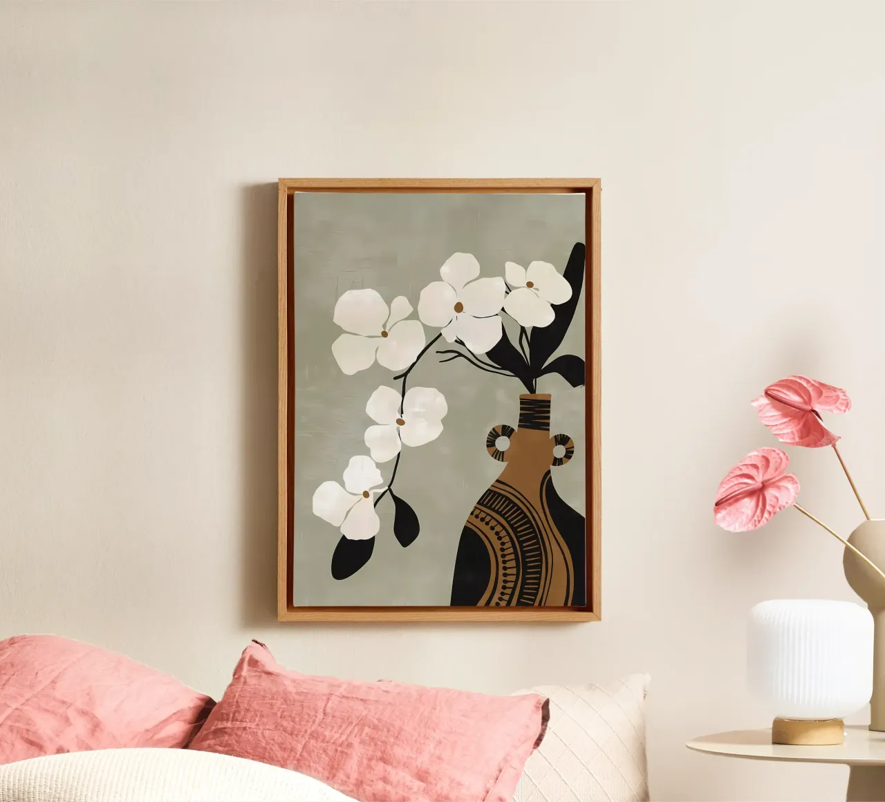 Vaso artistico floreale Boho tela con Cornice a cassetta da Jose