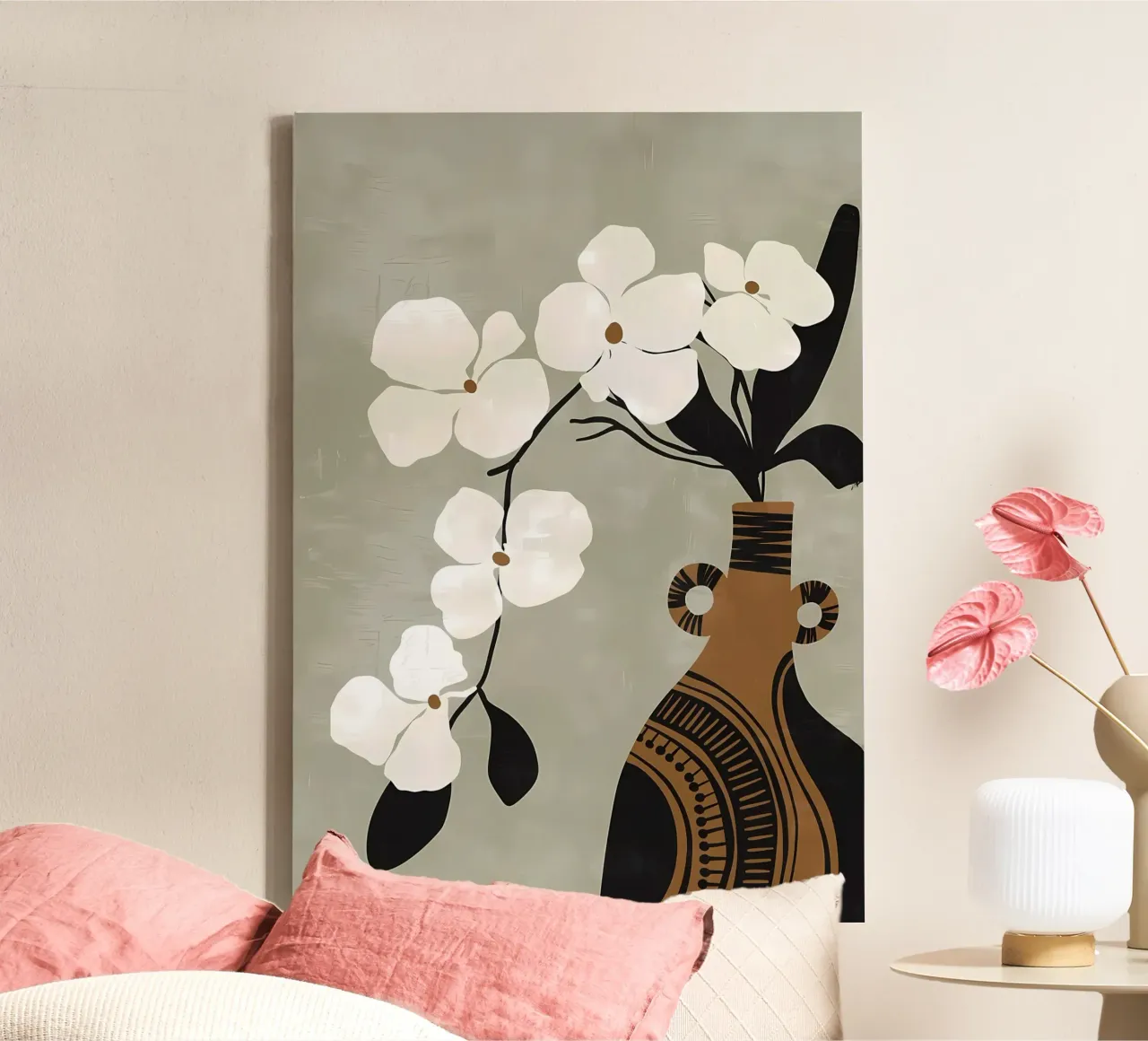 Vaso artistico floreale Boho tela con Cornice a cassetta da Jose