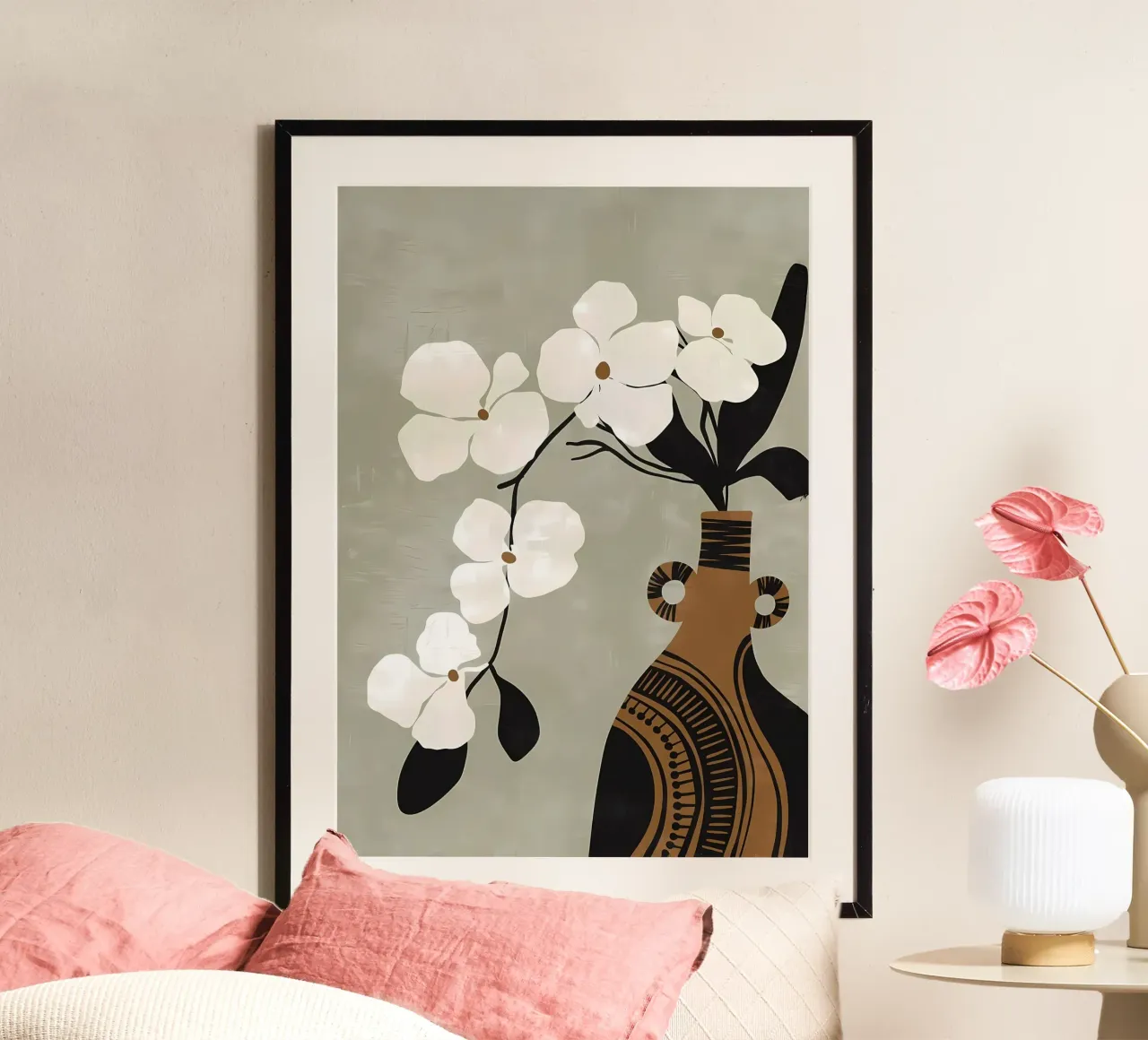 Vaso artistico floreale Boho poster con telaio in legno da Jose