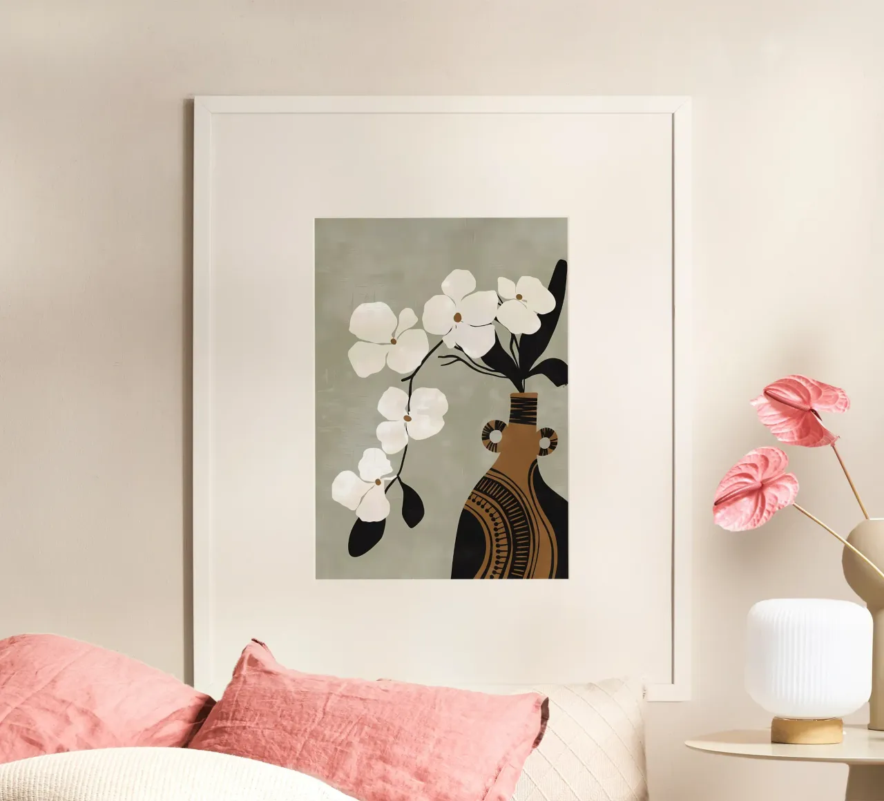 Vaso artistico floreale Boho poster con telaio in legno da Jose
