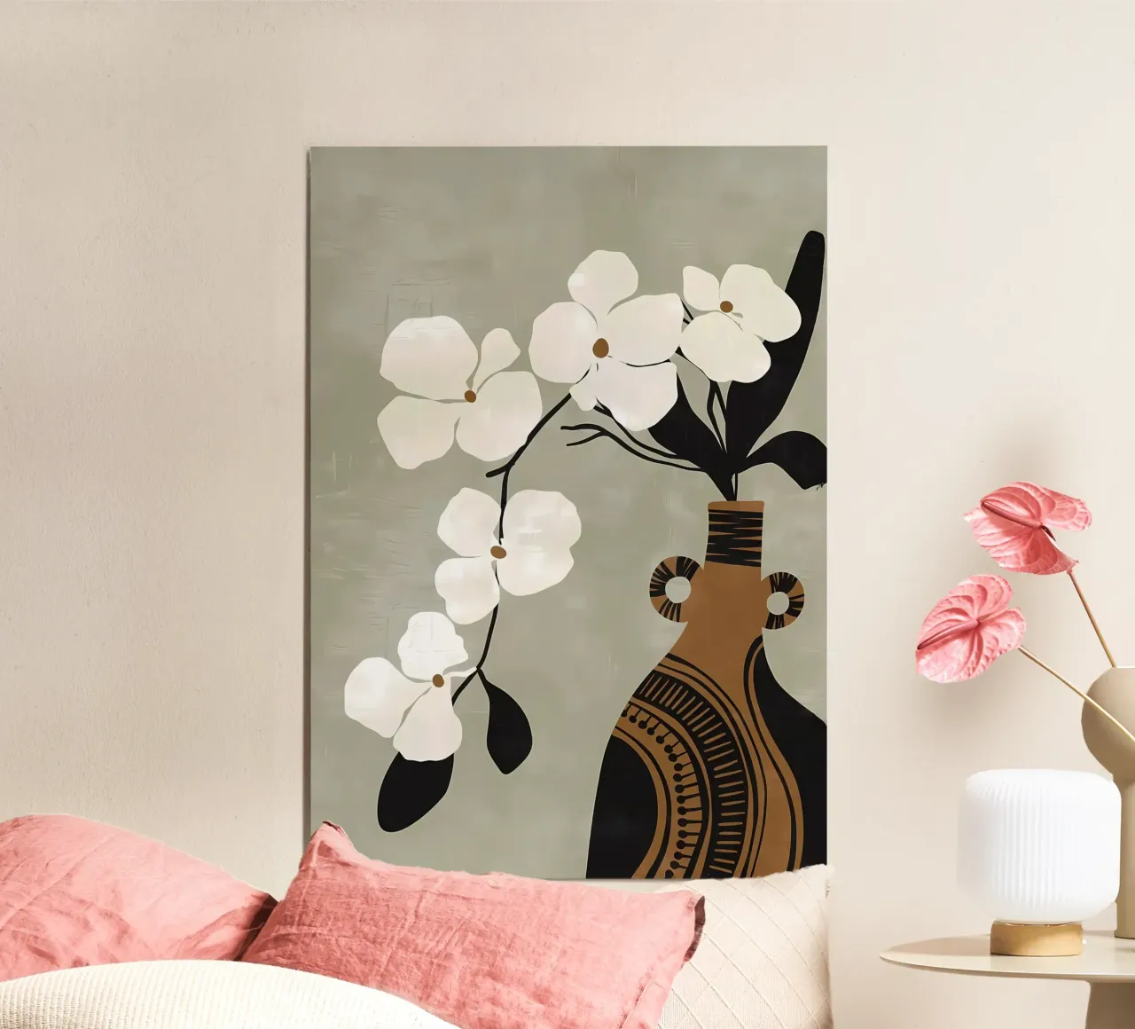 Vaso artistico floreale Boho poster con telaio in legno da Jose
