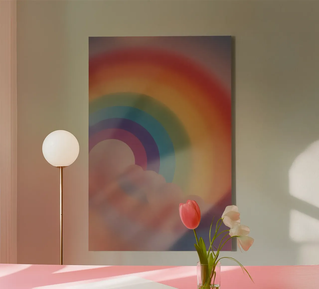 Arcobaleno sfocato e forme di nuvole tela con Cornice a cassetta da DesignDoodle