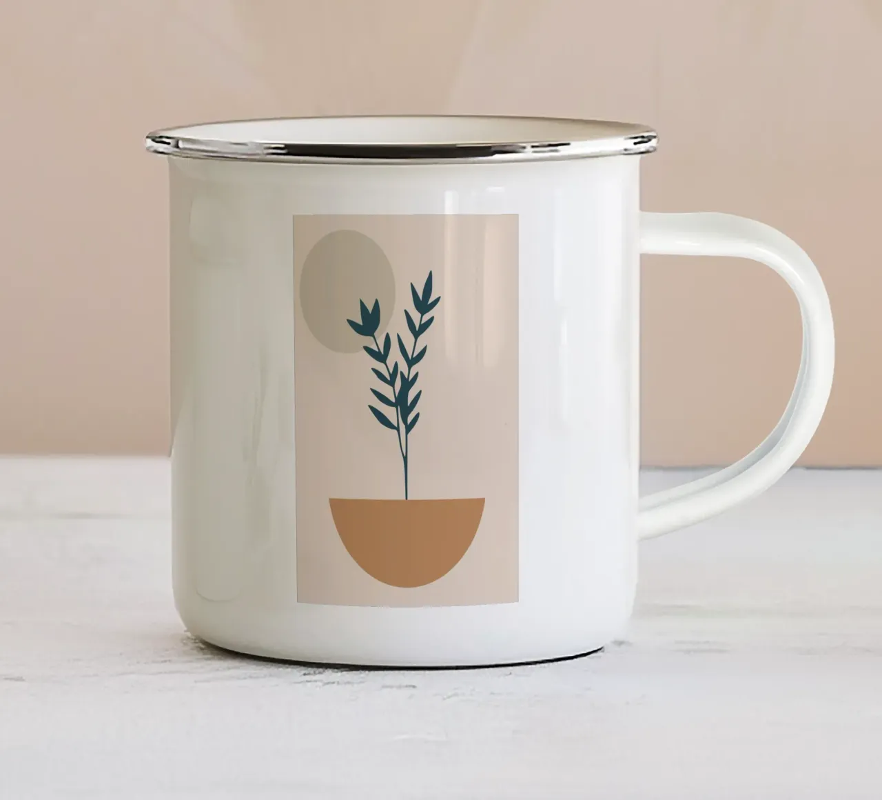 abstract silhouette of branch with leaves tazza in smalto da vintageshop