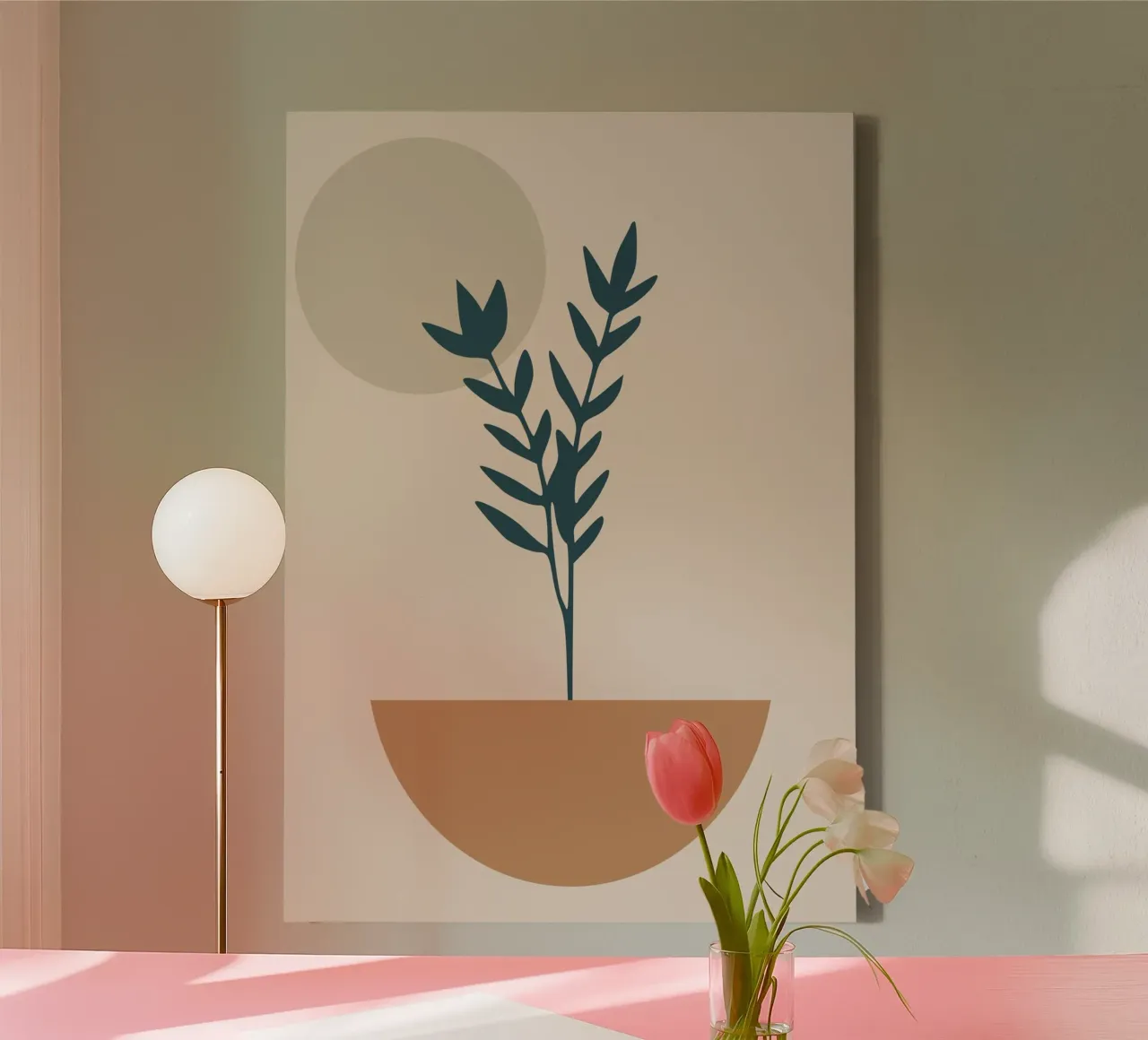 abstract silhouette of branch with leaves tela con Cornice a cassetta da vintageshop