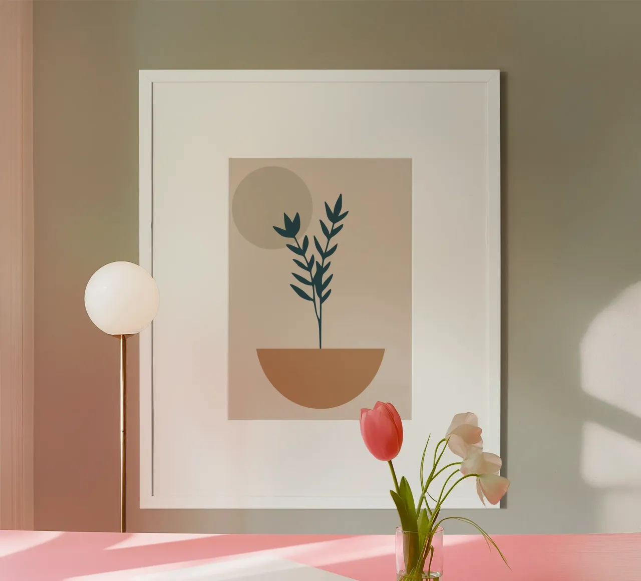 abstract silhouette of branch with leaves poster con telaio in plastica da vintageshop