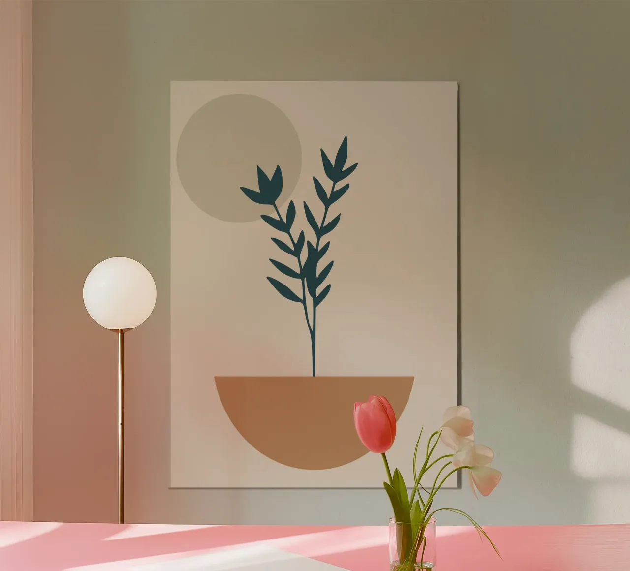 abstract silhouette of branch with leaves poster con telaio in plastica da vintageshop