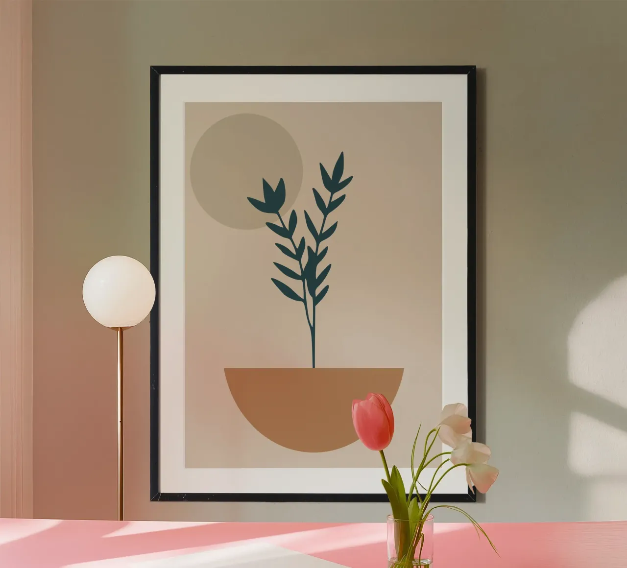 abstract silhouette of branch with leaves poster con telaio in plastica da vintageshop