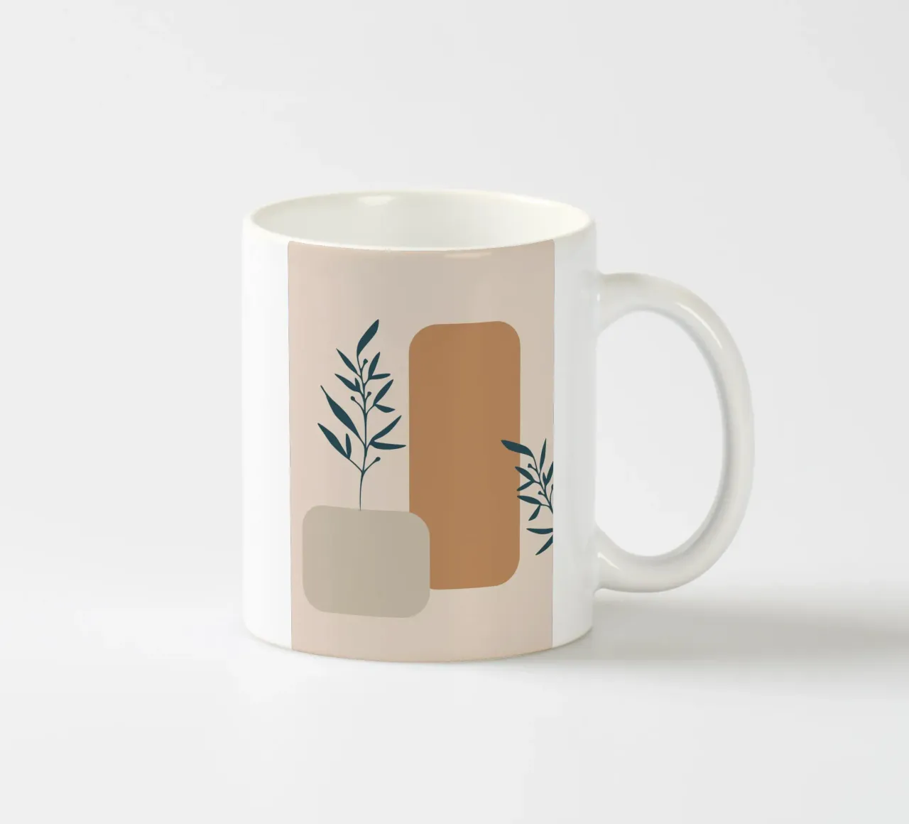 branch with boho leaves tazza in ceramica da vintageshop