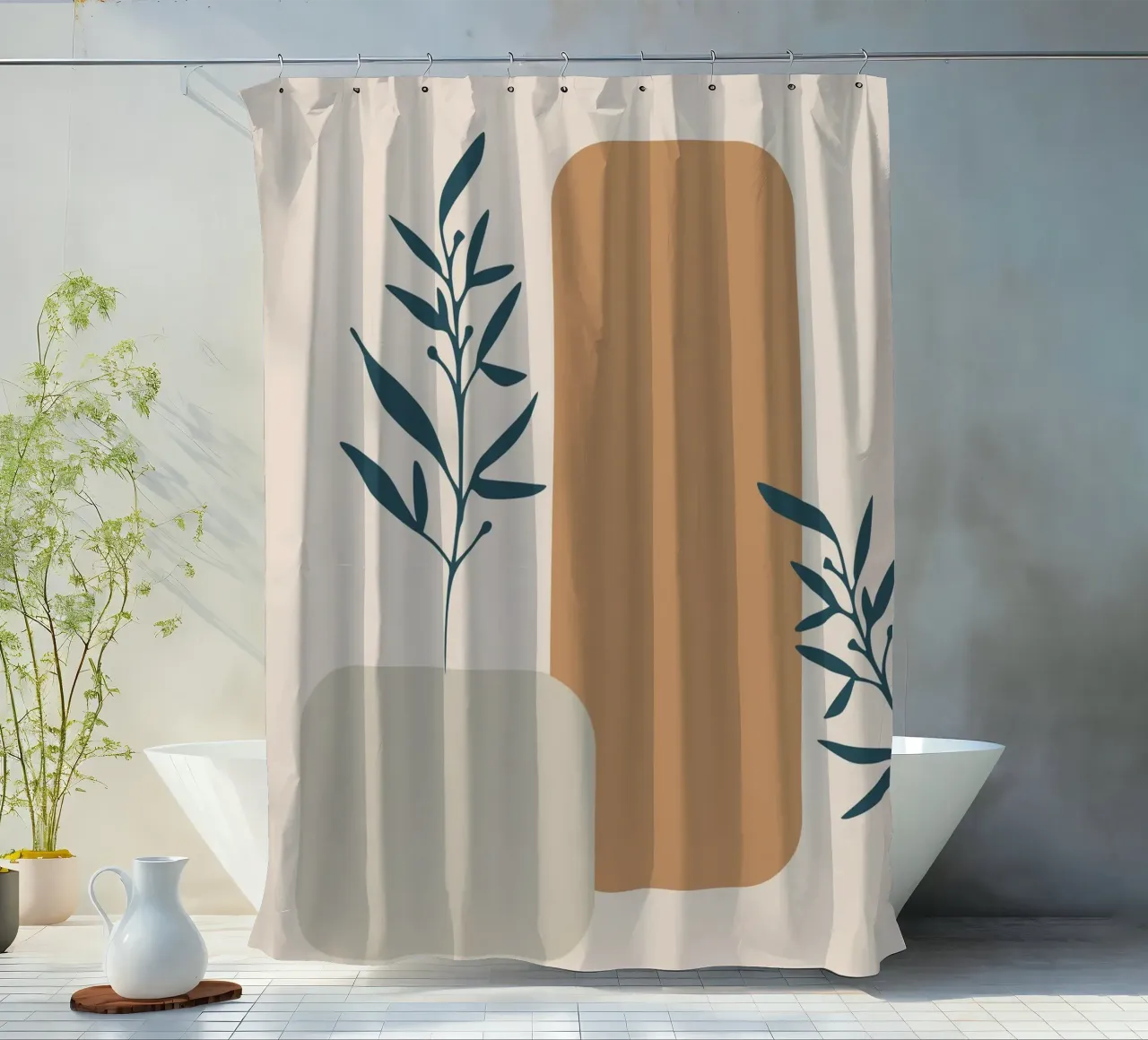 branch with boho leaves tenda da doccia da vintageshop