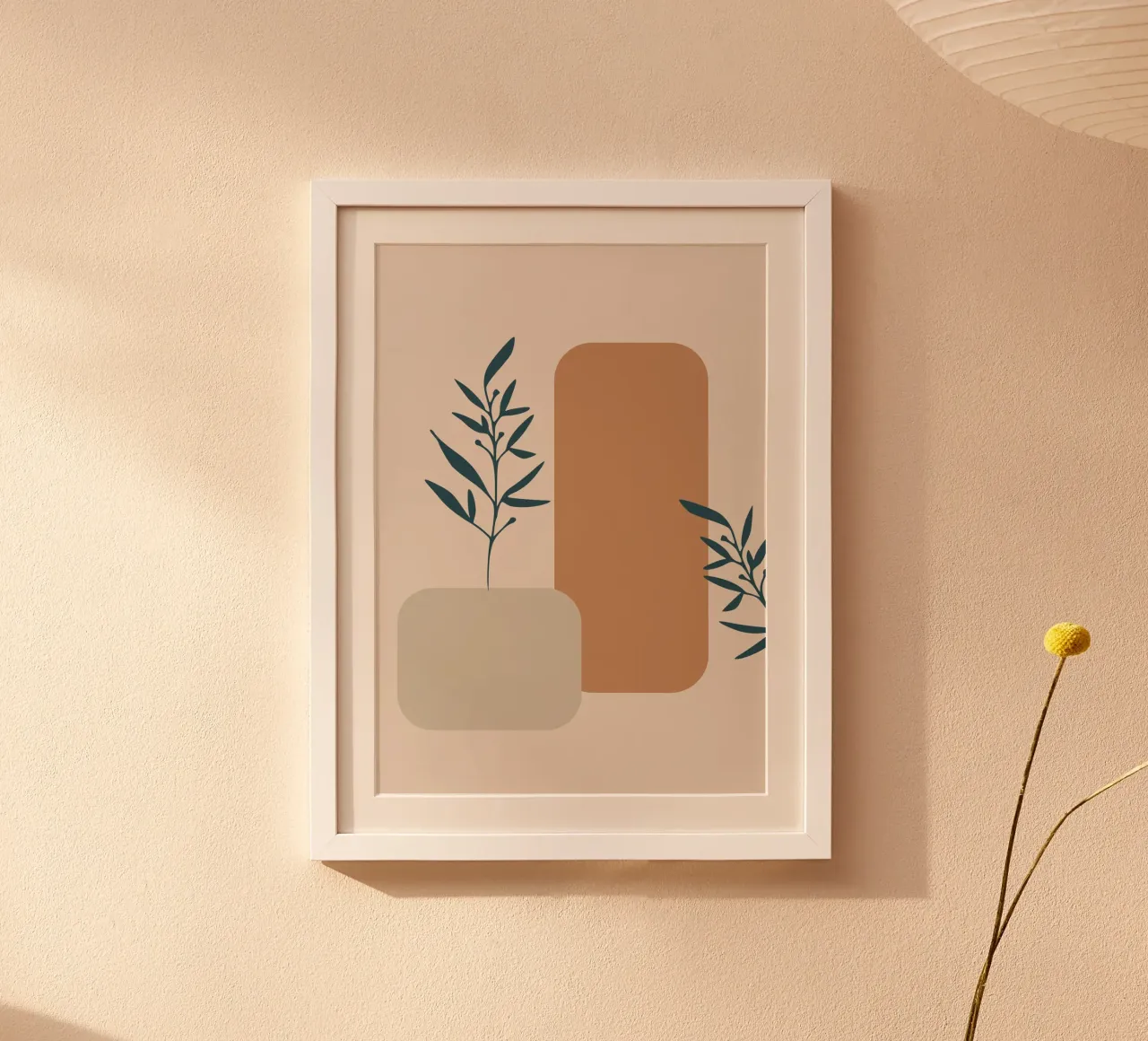branch with boho leaves poster con telaio in plastica da vintageshop